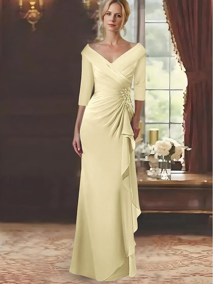 Elegant V Length the Floor A-Line Bride Neck Mother of Dress