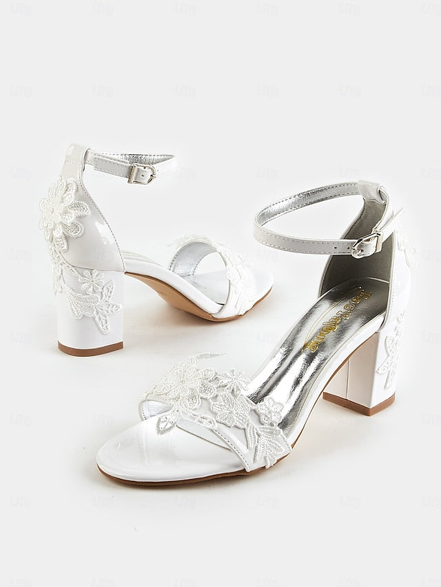 Bridal Women for with Strap Heels - White Lace Ankle Open-Toe