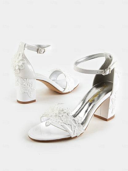 Bridal Women for with Strap Heels - White Lace Ankle Open-Toe