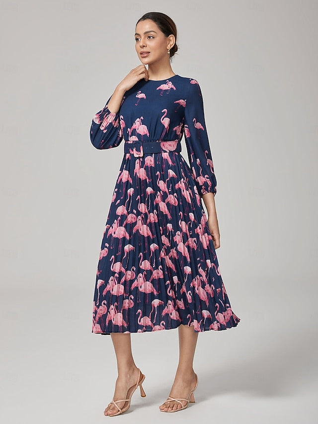 Women's Female Casual Dress Pink Flamingo Summer Fall