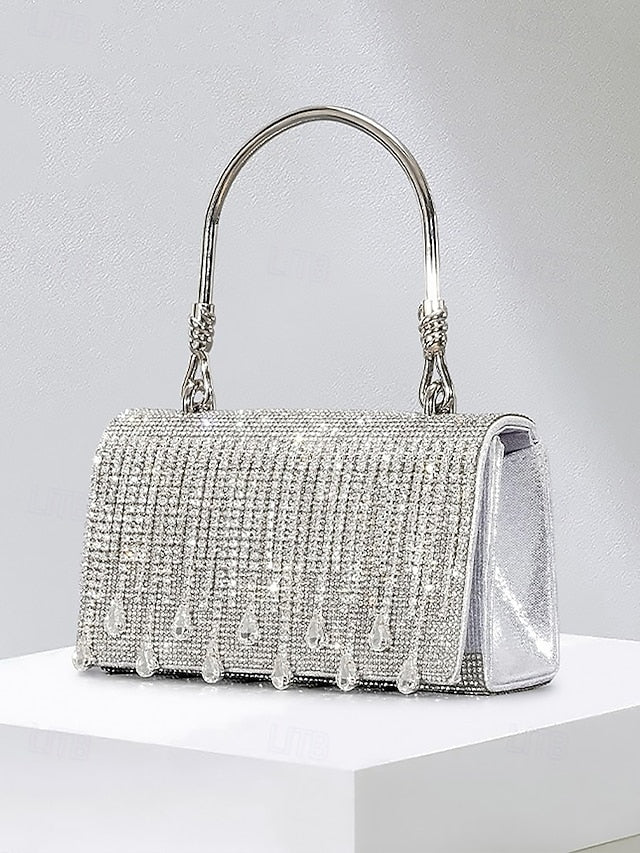 Evening Elegant with Women's Silver Chain Crystal Handbag