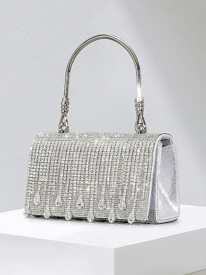 Evening Elegant with Women's Silver Chain Crystal Handbag