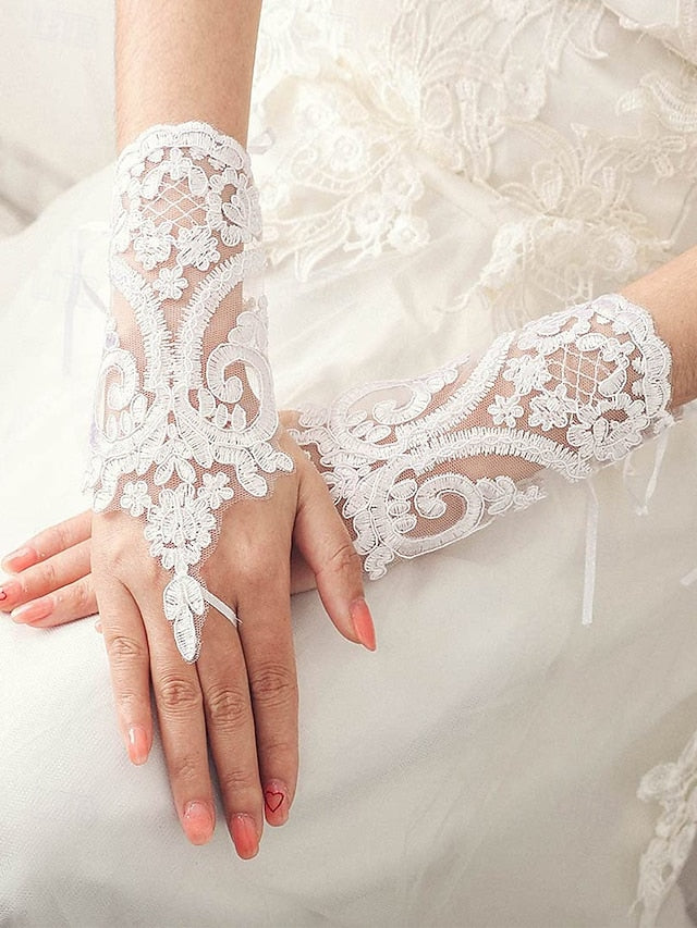 Gloves Vintage Wedding White Fingerless Bridal Lace Elegant –