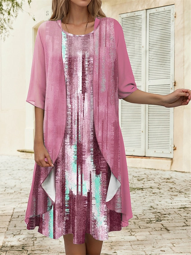 Women's Graduation Dress Midi Dress Two Piece Dress Set