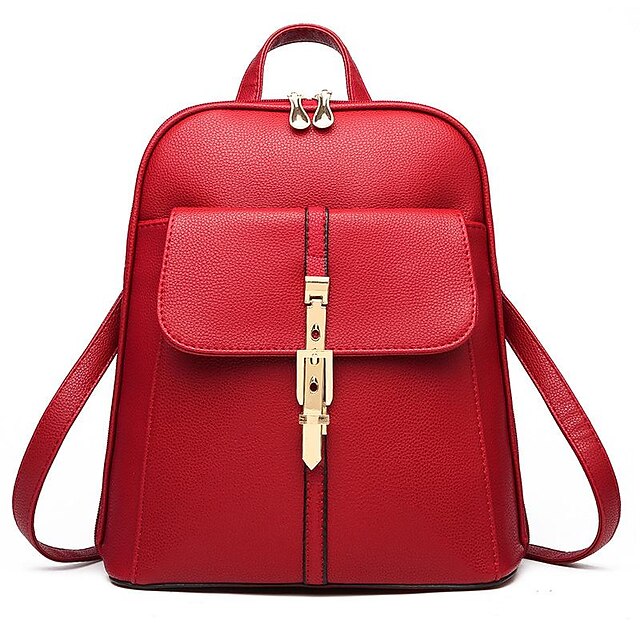 Sac à dos en similicuir noir pour femme avec fermoir doré