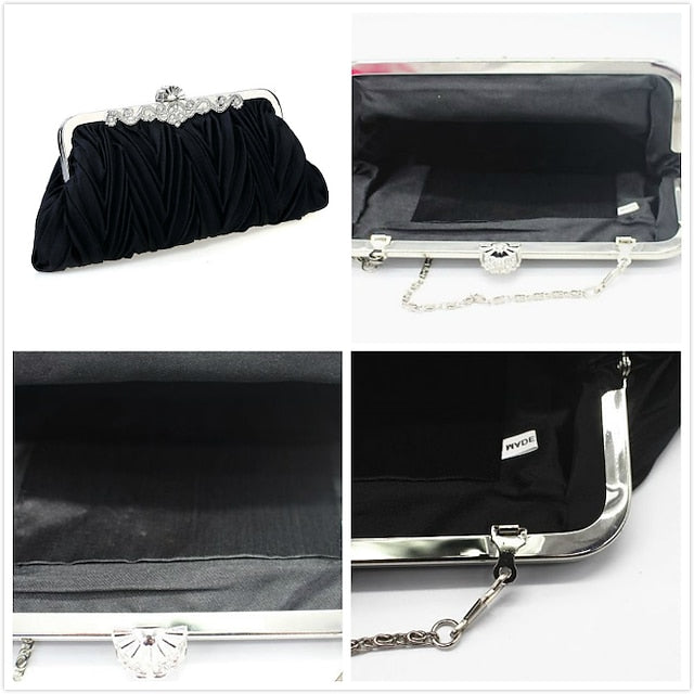 – White Clutch Elegant Women's Evening Satin Pleated