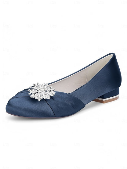 Elegant Crystal Flats White Satin – Wedding Women's