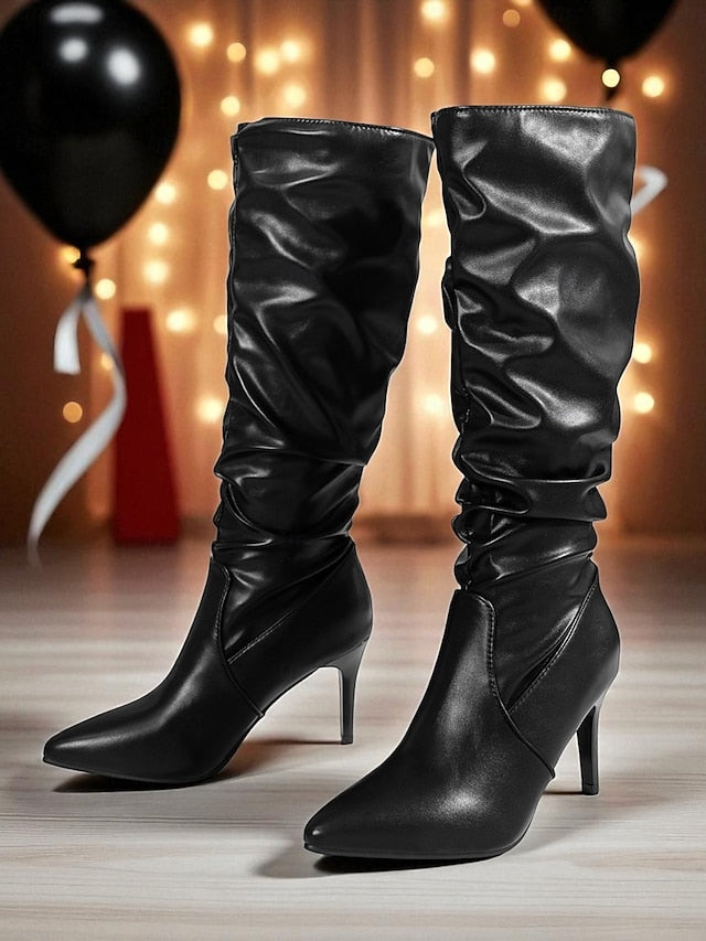 Knee Pointed High Brown Boots Toe - Women's Faux Leather