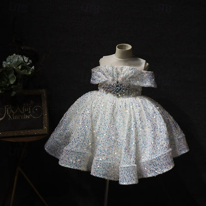 Kids Party Girls' Dress Short Solid Sleeve Color