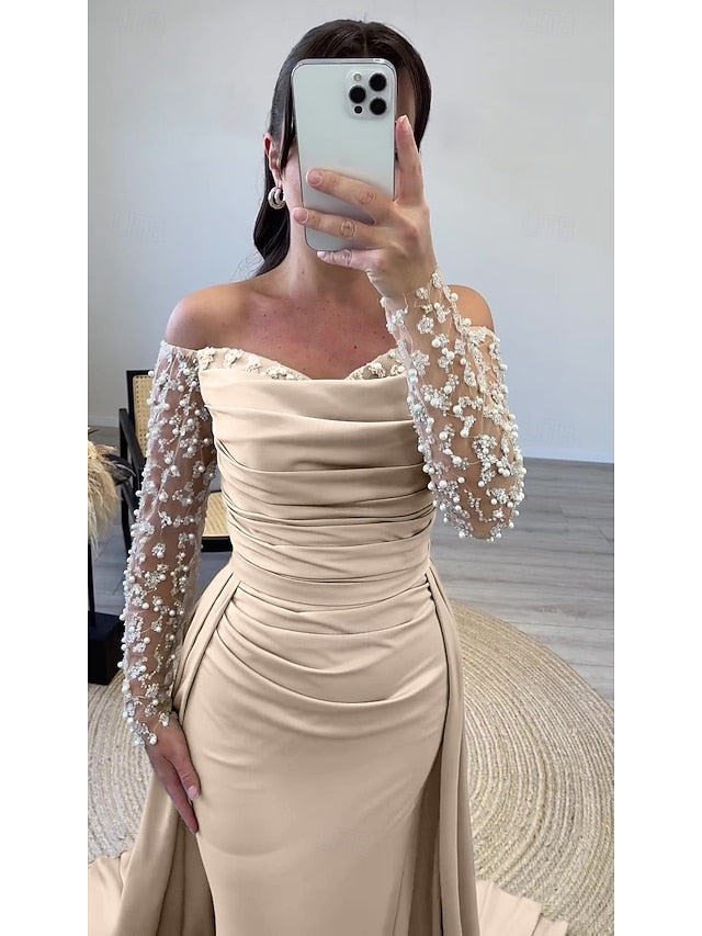 Elegant Evening Sheath Gown Long Floor Length Dress Formal