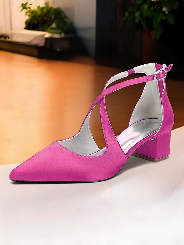 Block Ivory Pointed Heels Women's Toe - Elegant Satin