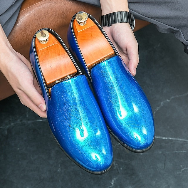 Men's Metallic Fashionable Gold Shiny Loafers Slip-On –