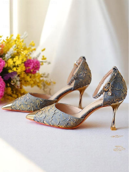 Women's Accents Beige Satin Gold with Toe Pointed Heels and