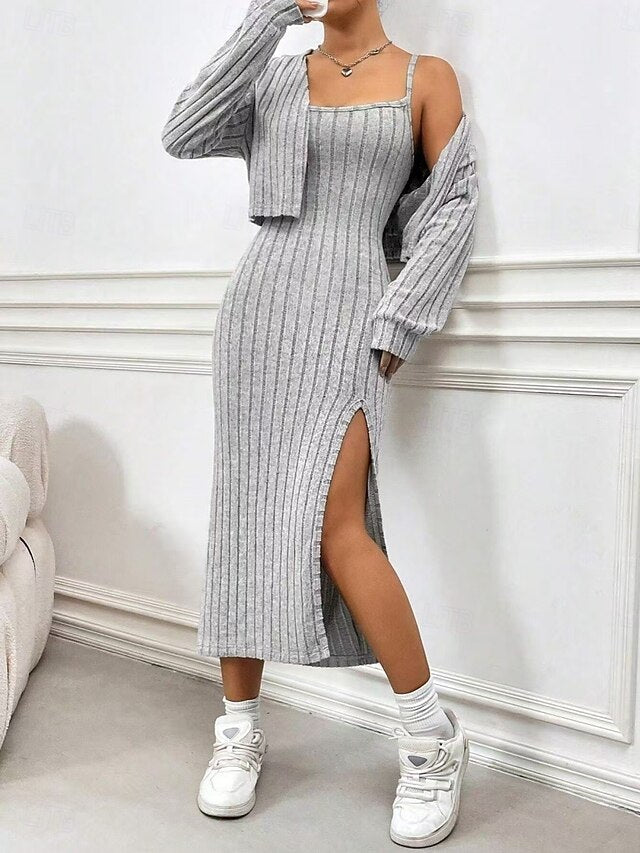 Women's Dress Set Sheath Dress Elegant Plain Split Maxi