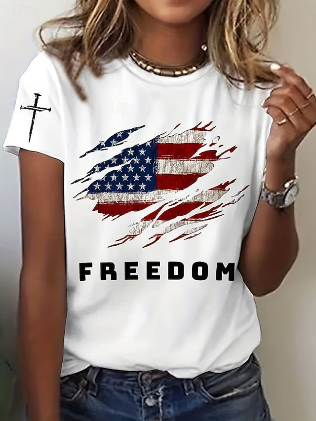 Women's T Shirt Graphic Letter American Flag Vintage