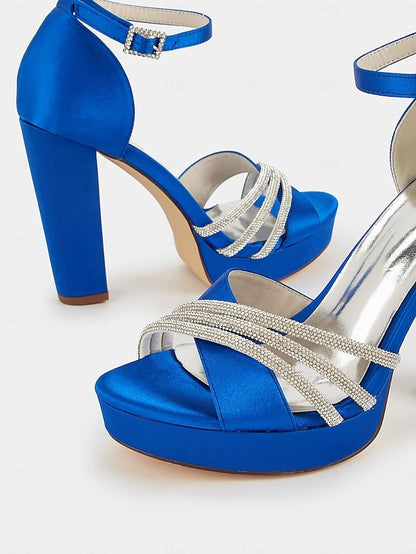 Satin Heel Purple with Straps Sandals Rhinestone High - Platform