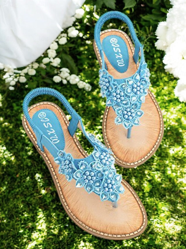 Flat Floral Slip-Ons with Design Comfortable Beaded