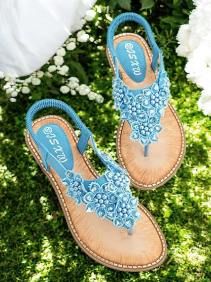 Flat Floral Slip-Ons with Design Comfortable Beaded