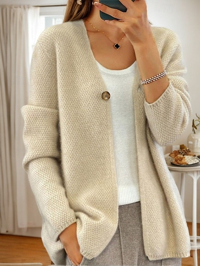 Women's Sweater Cardigan Sweater Jacket V Neck Knit Button