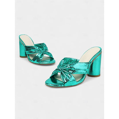 Mules – Design with Bow Pink Metallic Bridal Women's