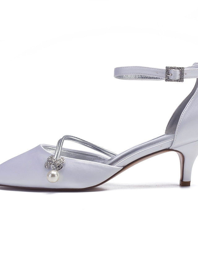 Satin Pearl and Kitten Heels Blue Women's Dark with