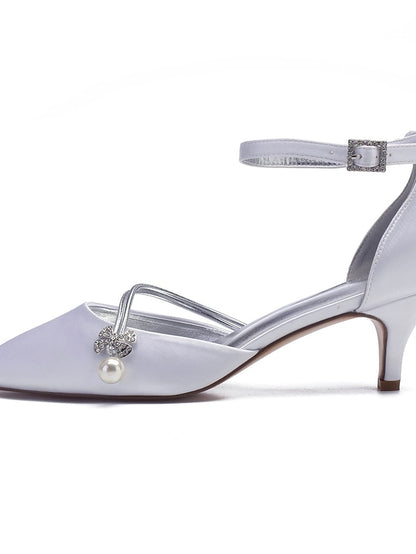 Satin Pearl and Kitten Heels Blue Women's Dark with