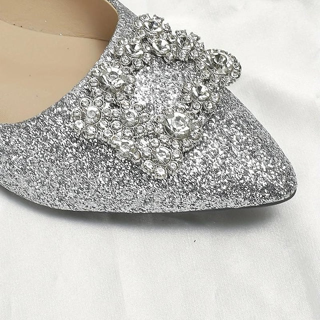 Glitter Flats Rhinestone Silver with Embellished Women's