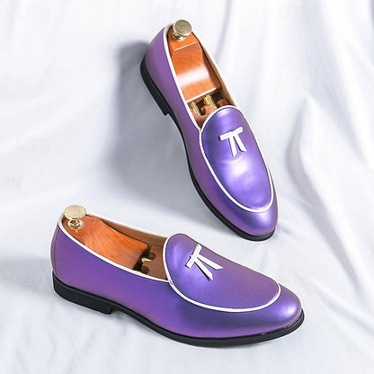 Leather Black Men's Patent Yellow Trim Loafers Faux with