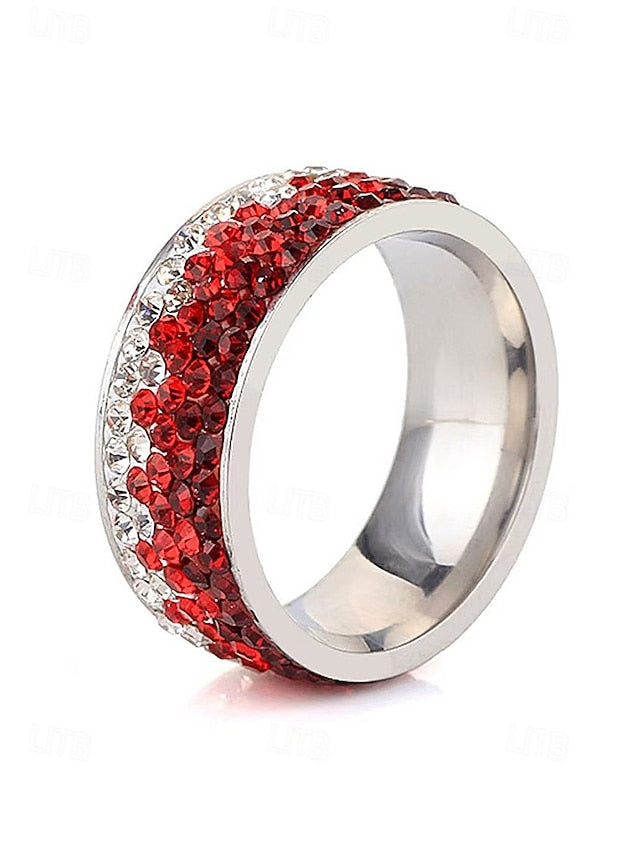 Steel Stainless Christmas Ring Stylish Men's – Red