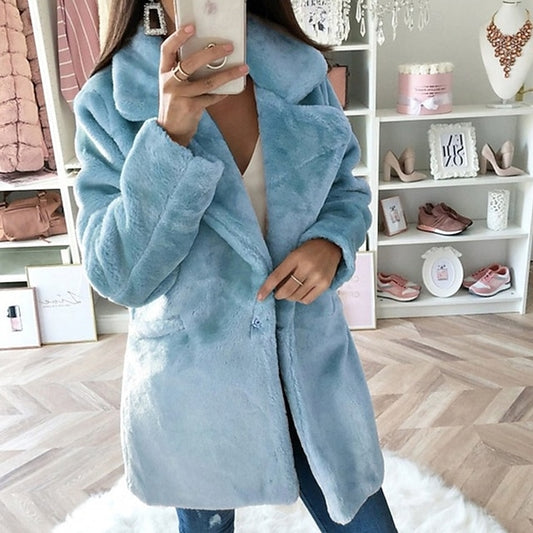 Warm Women's Winter Pocket Comfortable Faux Fur Coat