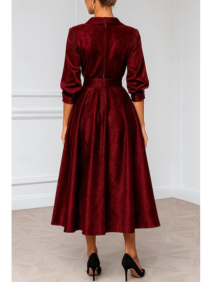 Dress Cocktail Burgundy Blue A-Line Elegant Velvet Dresses