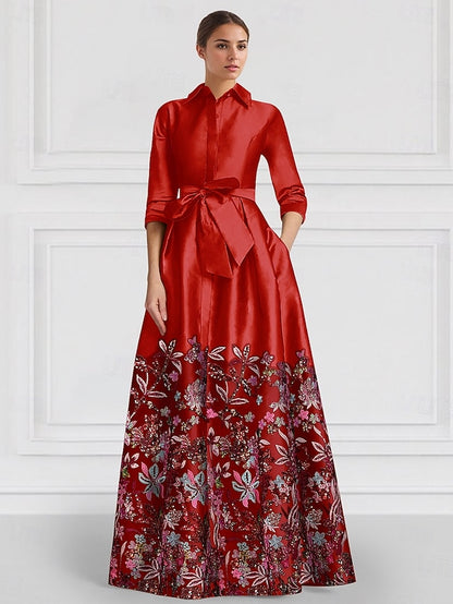 Mother Evening of the A-Line Bride Gown Satin Floral Embroidered