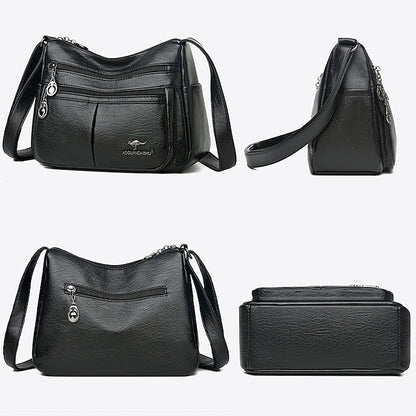 Bag Faux Crossbody Leather - Women's Shoulder Multi-Pocket