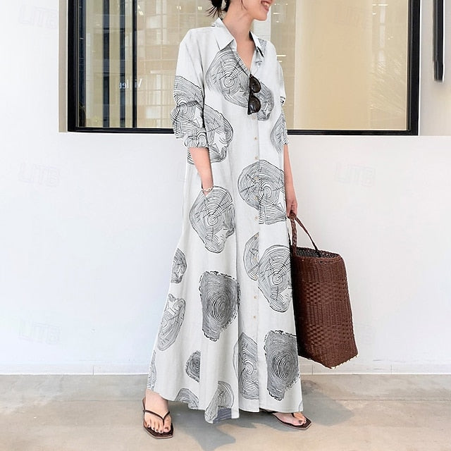 Women's Long Dress Maxi Dress Cotton Linen Dress Print