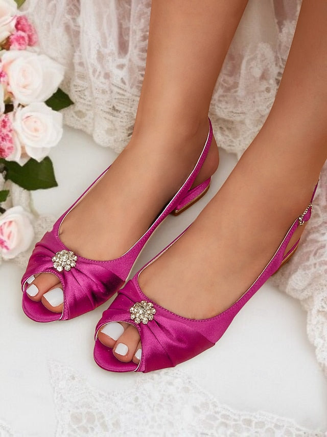 Women's Satin with Heels Crystal Slingback Wedding