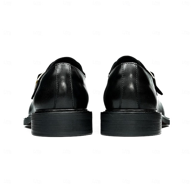Genuine Leather Strap Black First Dress Monk Men's Shoes-