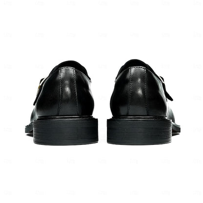 Genuine Leather Strap Black First Dress Monk Men's Shoes-