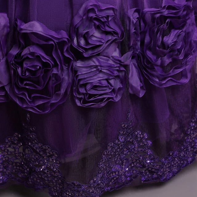 Little Girls' Party Dress A Floral Line Plain Kids