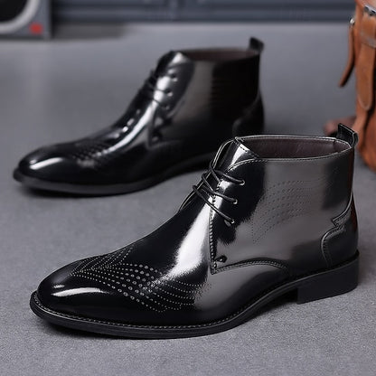 Leather Brogue Burgundy Glossy Faux Ankle Men's Wingtip