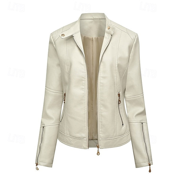 Women's Faux Zipper Comfortable Jacket Leather Pocket