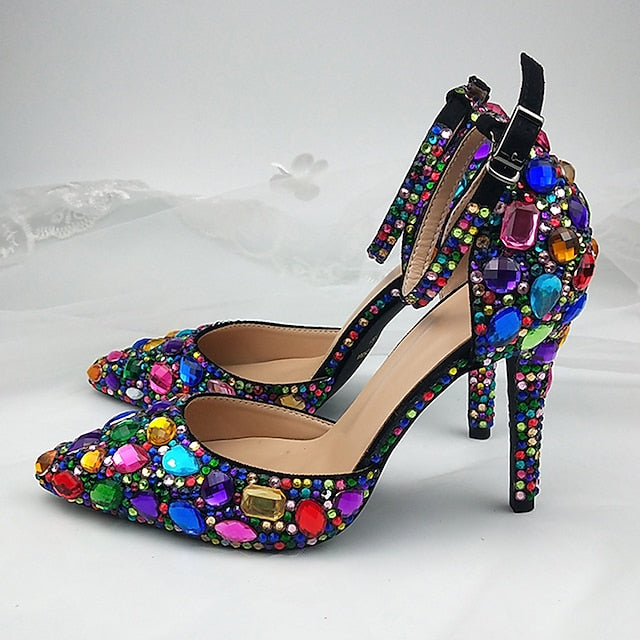 Multicolor Women's Wedding Rhinestone Shoes Heel High with