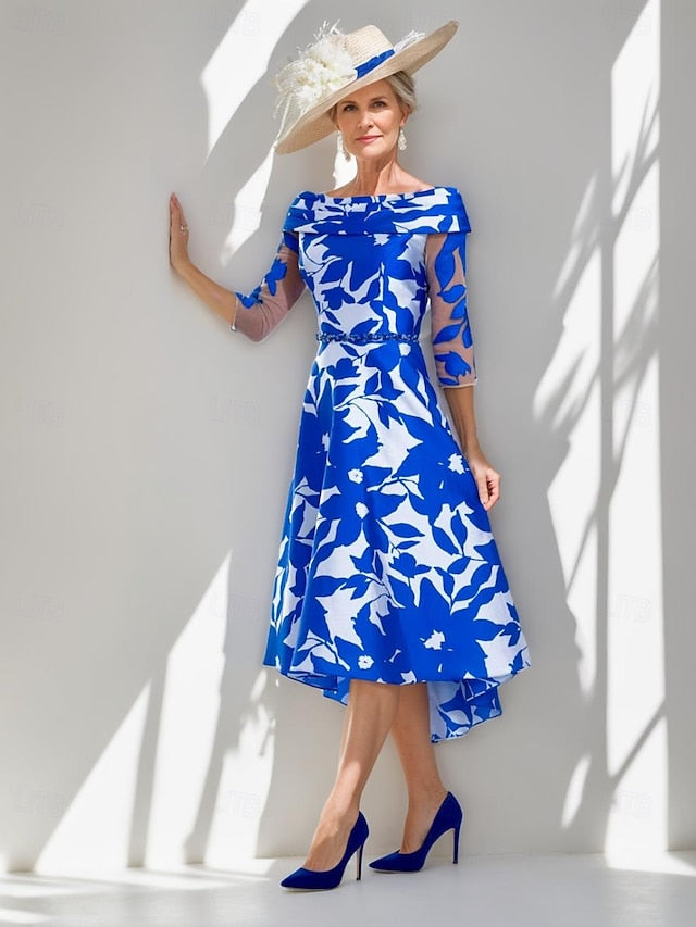 Dress of Bride Mother Neck Simple Elegant the Boat A-Line