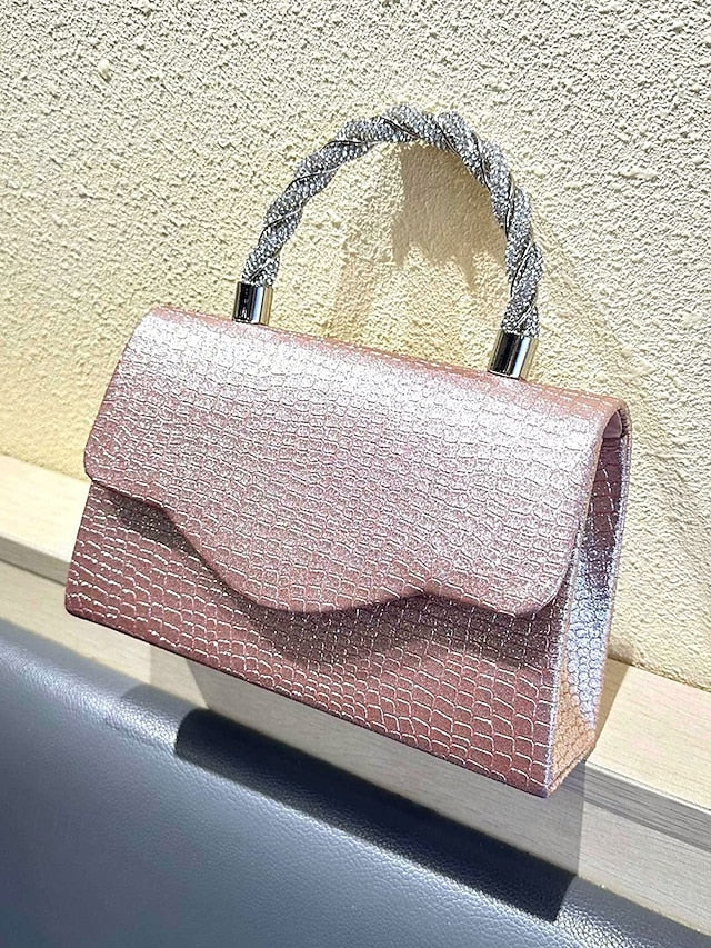 Handle Handbag with Glitter Rhinestone Women's Silver –