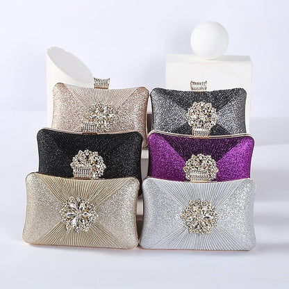 Women's Gold Rhinestone Clutch with Bag Strap Chain Elegant