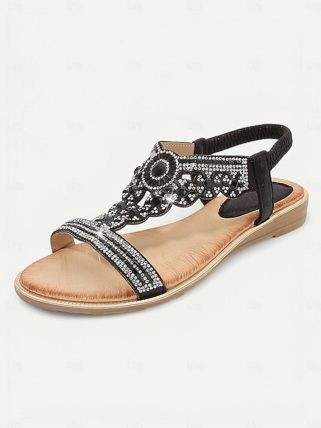 – T-Strap Elegant Embellished Sandals Women's Rhinestone