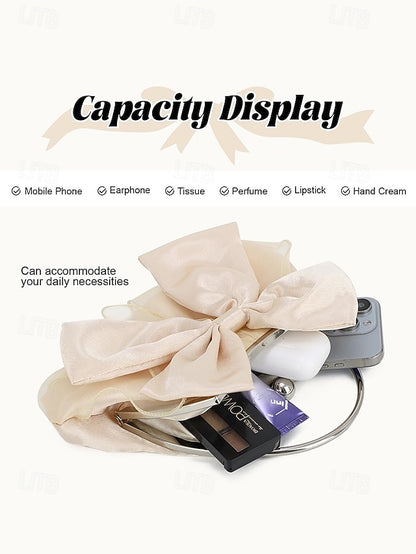 Satin Women's Clutch Evening – Bag Bow Pearl Elegant