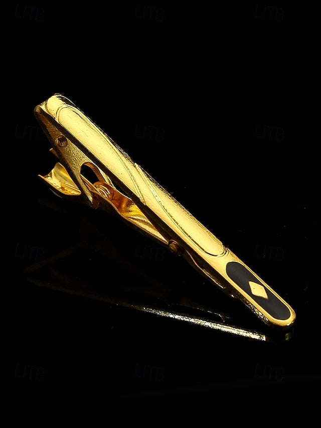 Gold – Clip Men Elegant Tie with Design Inlay for Sleek Black