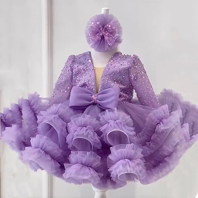 Kids Sleeve Party Dress Long Performance Sequin Girls'