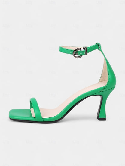 Strap Ankle Green Minimalist Sandals - Women for Mid-Heel Sleek