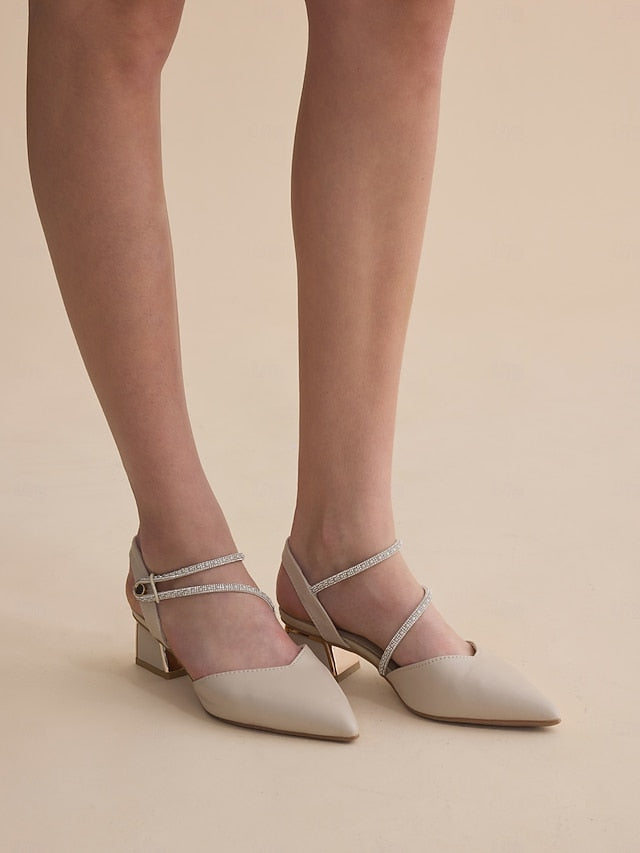 Elegant Pointed with Slingback Women's Heels Toe Rhinestone